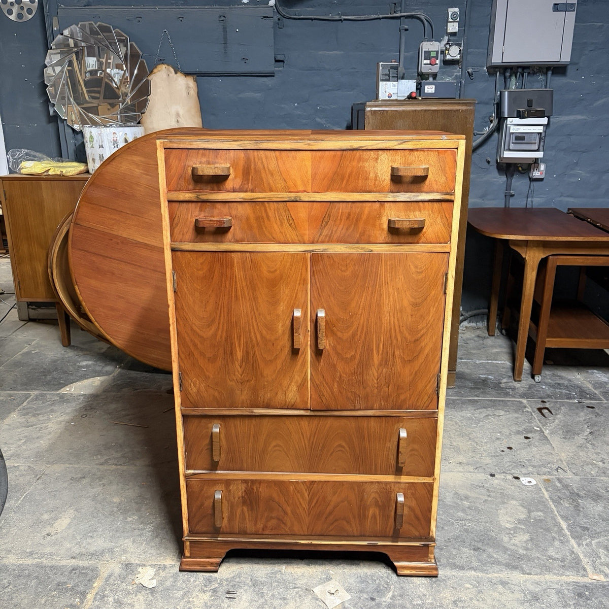 Art Deco Walnut Tallboy – Drawers & Cupboard – view 2