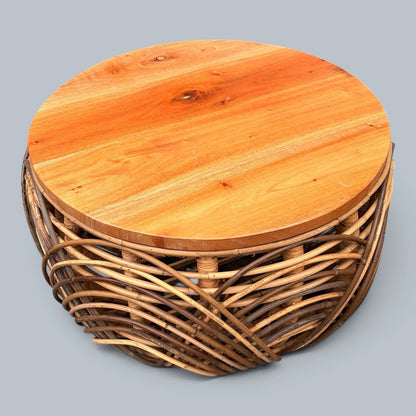 1970s Wicker & Pine Nesting Basket Stools / Side Tables – Pair – view 5