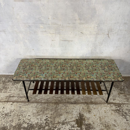 Mid Century Mosaic-Effect Formica Coffee Table with Slatted Shelf – original photograph 8