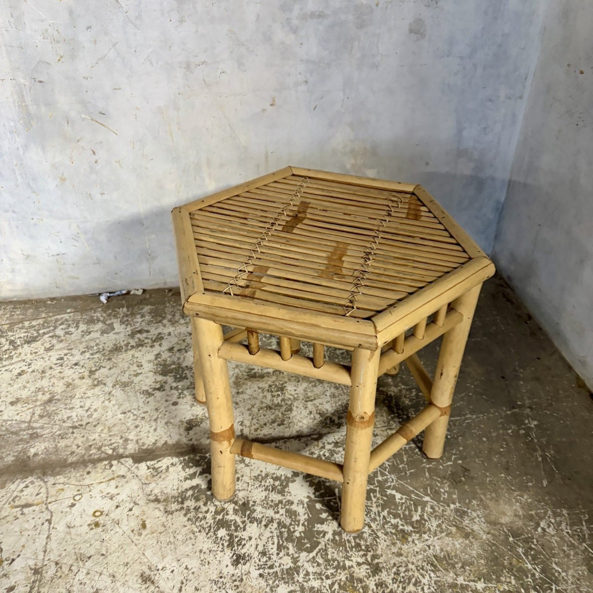 Mid Century Bamboo Hexagonal Side Table – original photograph 1