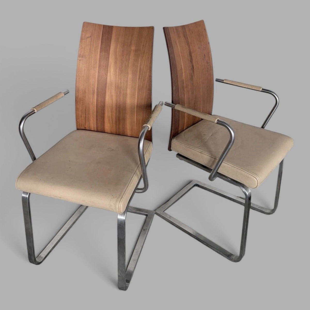 Modernist Bentwood & Chrome Cantilever Dining Armchairs – Pair – view 6