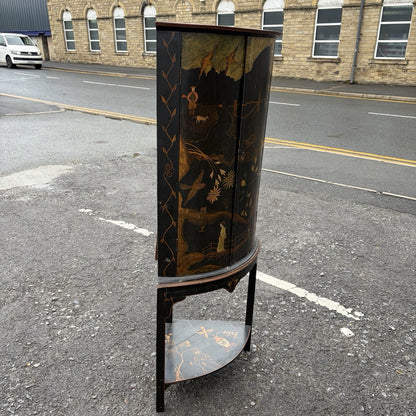 Antique Black Lacquer Chinoiserie Bow-Front Corner Cabinet on Stand – view 6