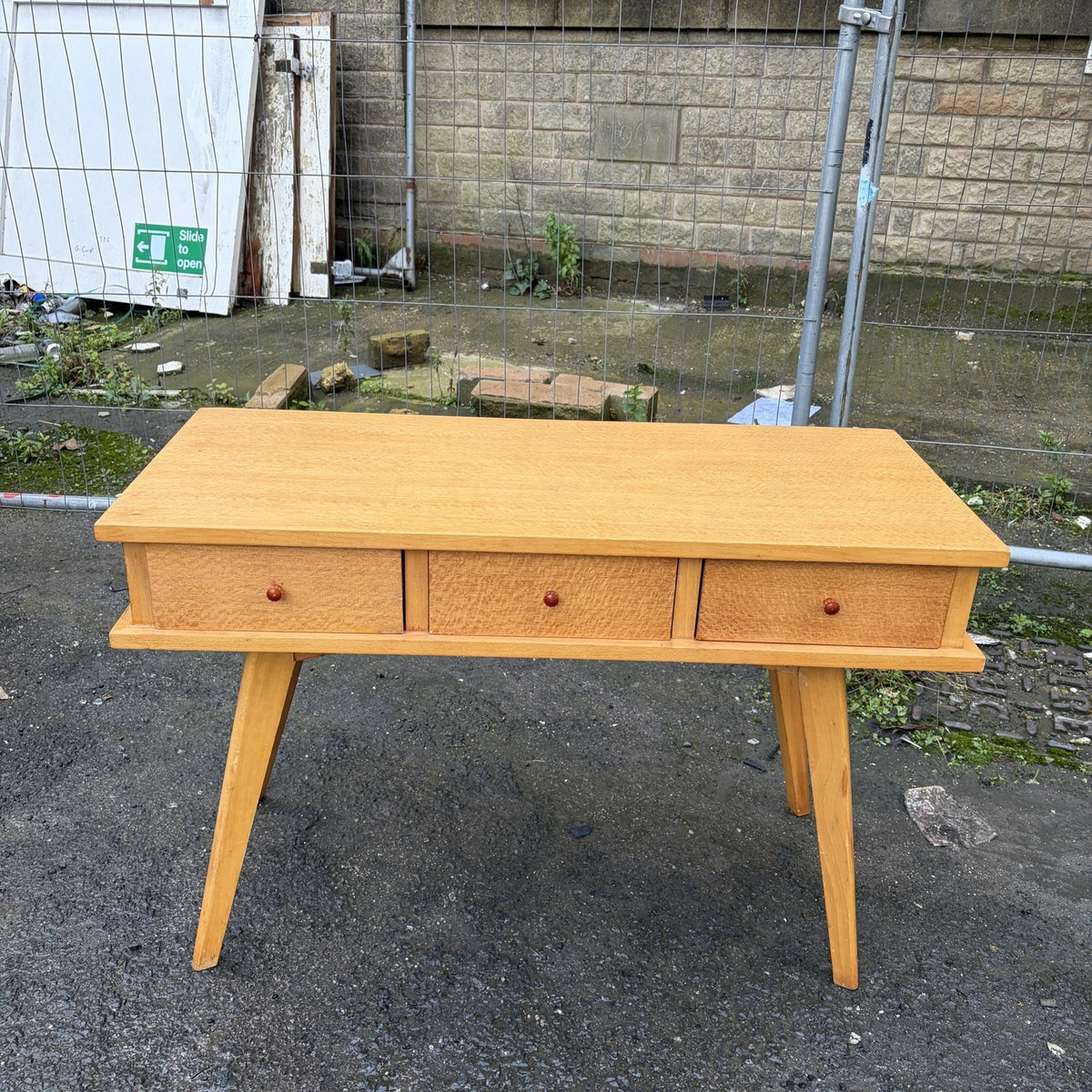Mid Century Satinwood Three Drawer Console Table – view 3