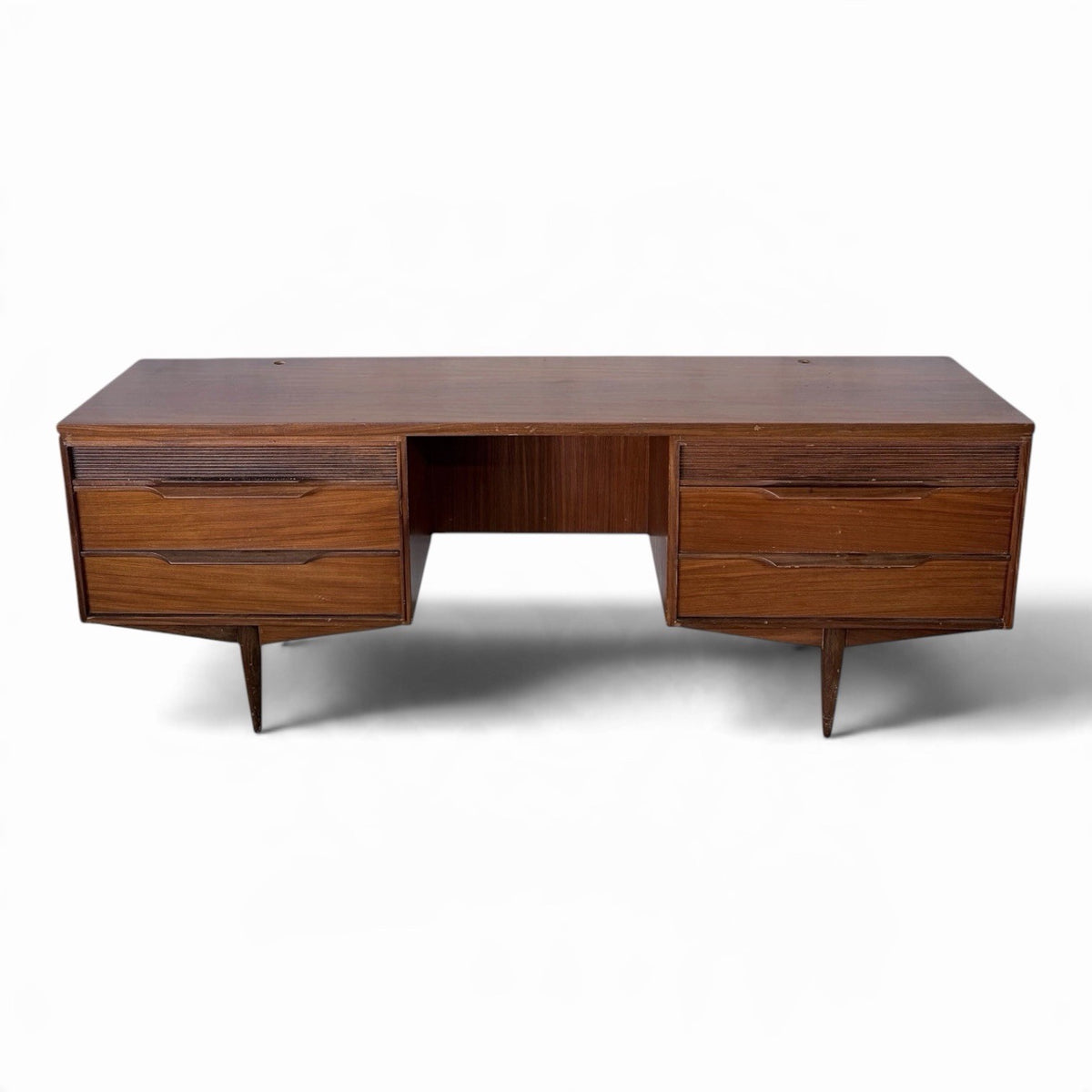 Mid Century White & Newton Low Teak Desk | Vintage British Modernist Furniture – original photograph 2