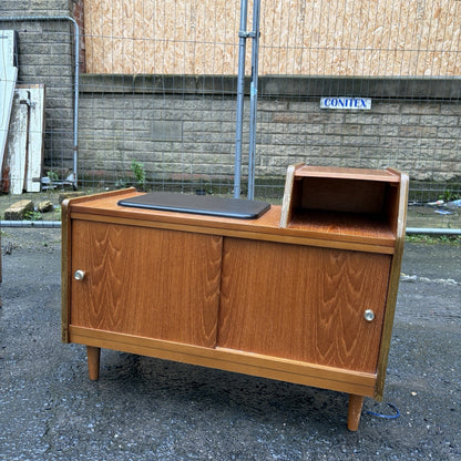 Mid Century Chippy Heath Teak Telephone Bench – Black Vinyl – view 4