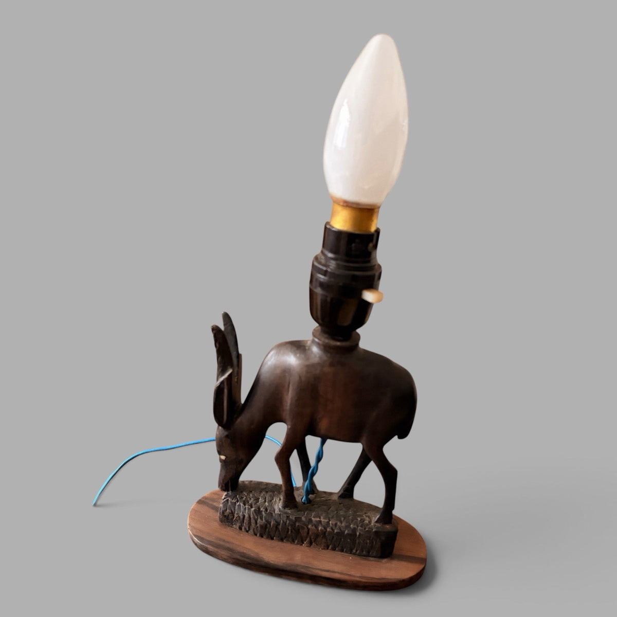 Vintage African Carved Rosewood Antelope Table Lamp – view 4
