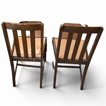 Arts & Crafts Oak Dining Chairs with Plywood Seats – Pair – view 8