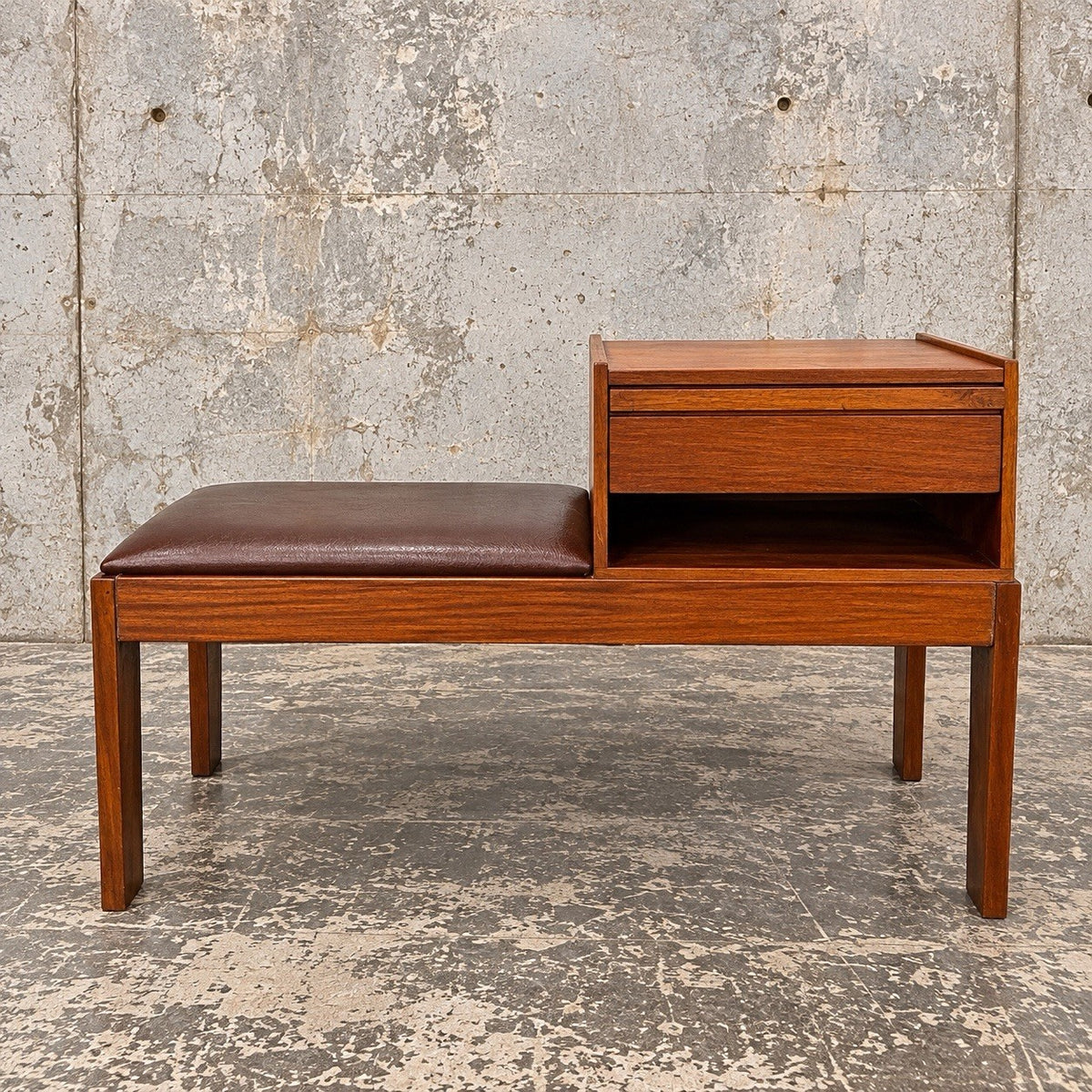 Mid Century Chippy Heath Teak Telephone Bench – original photograph 1