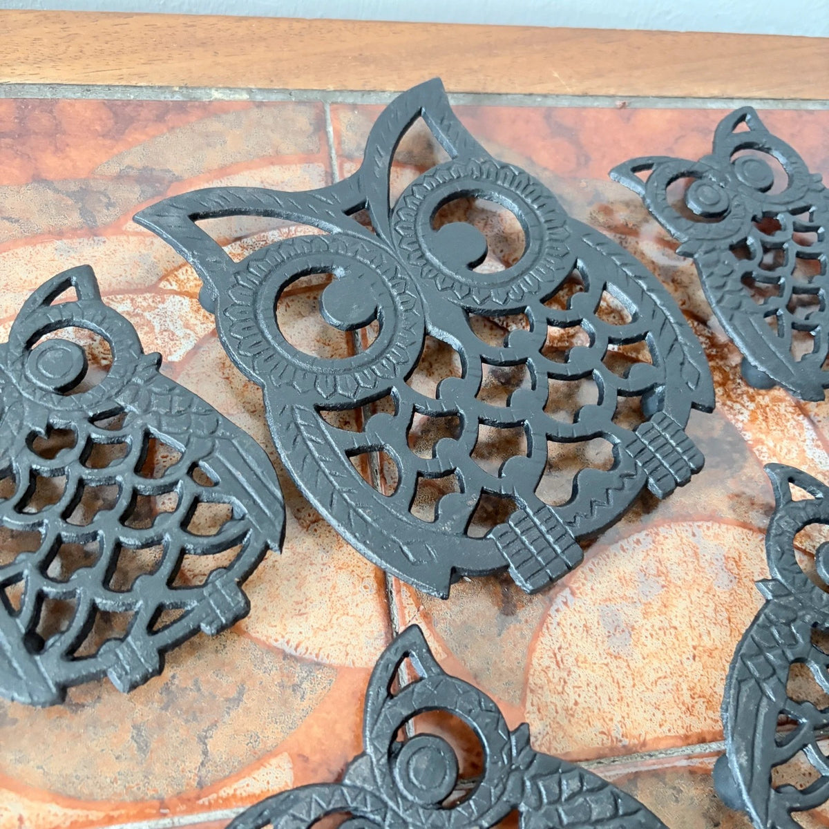 Vintage Cast Iron Owl Trivet & Coaster Set – Five Pieces – view 6