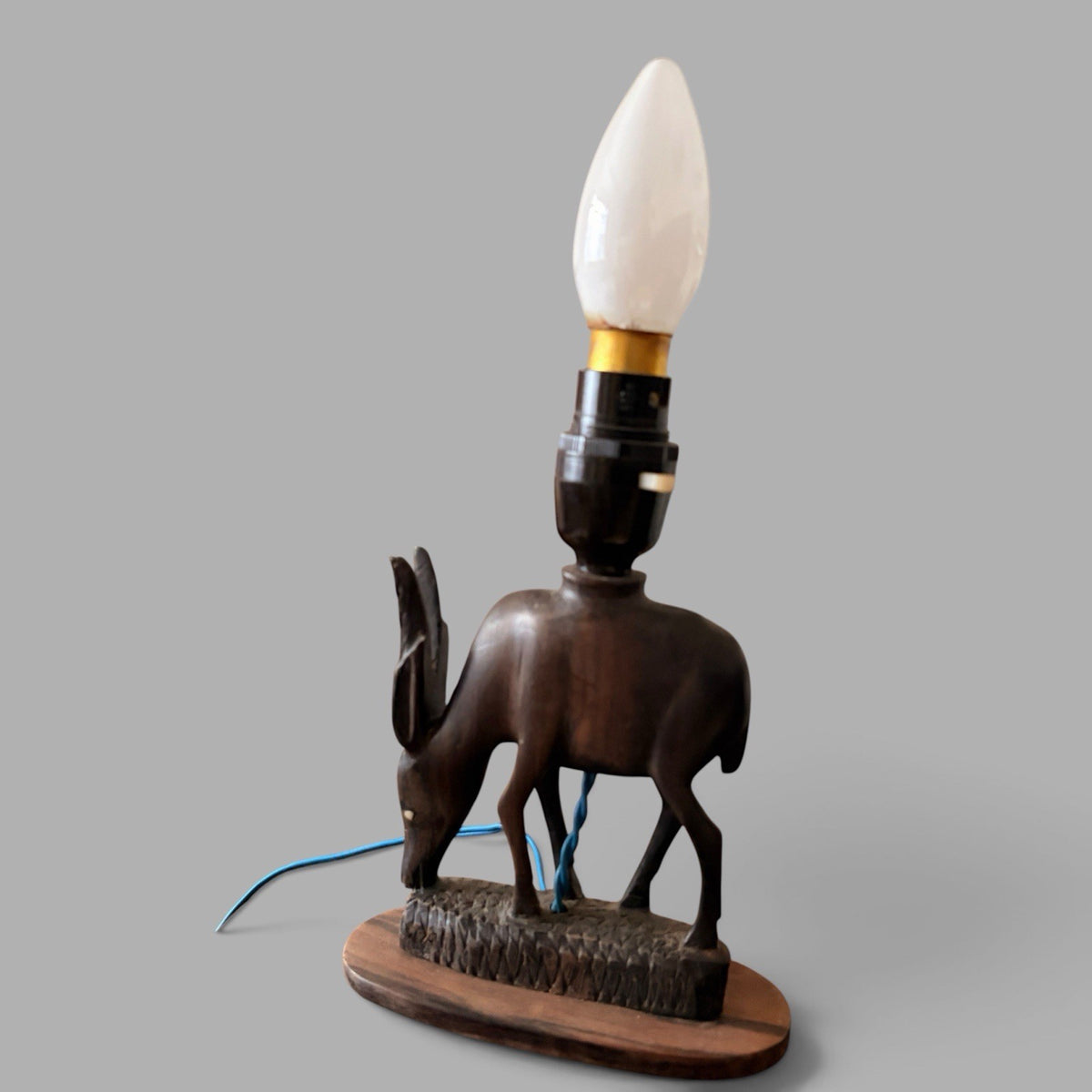 Vintage African Carved Rosewood Antelope Table Lamp – view 2