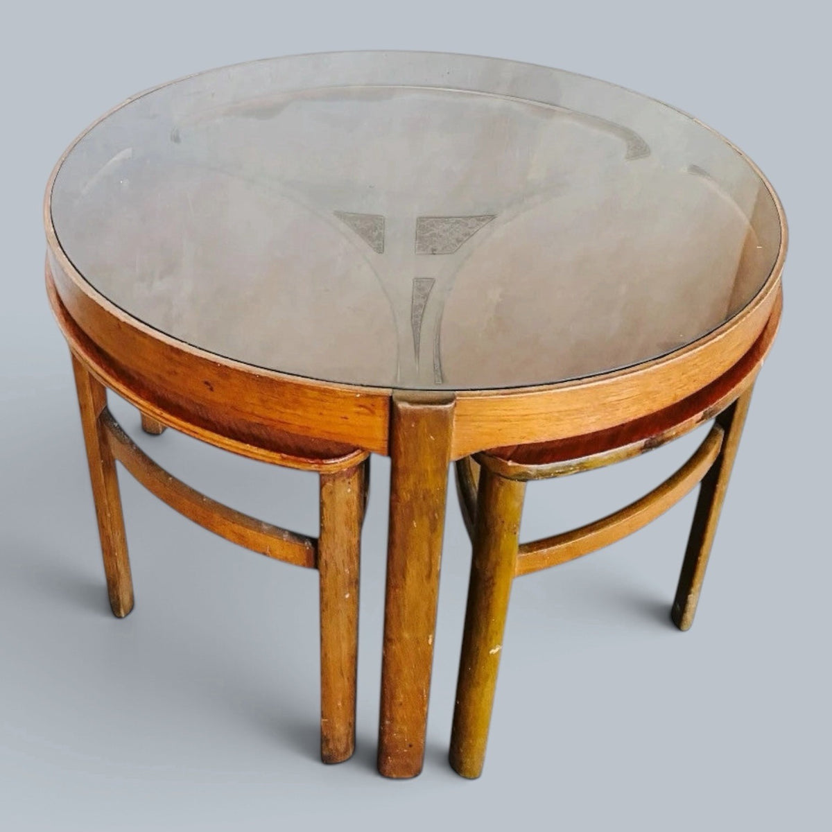 Nathan Trinity Teak & Smoked Glass Nesting Coffee Tables – Attributed – original photograph 6