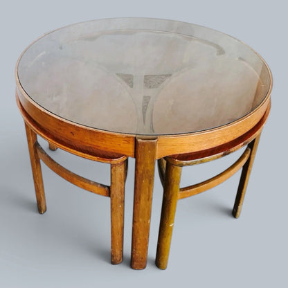 Nathan Trinity Teak & Smoked Glass Nesting Coffee Tables – Attributed – original photograph 6