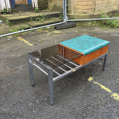 Mid Century Chippy Heath Teak & Chrome Telephone Bench – view 5