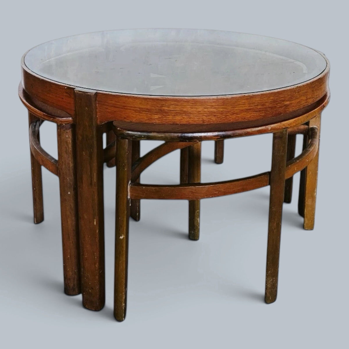Nathan Trinity Teak & Smoked Glass Nesting Coffee Tables – Attributed – original photograph 7