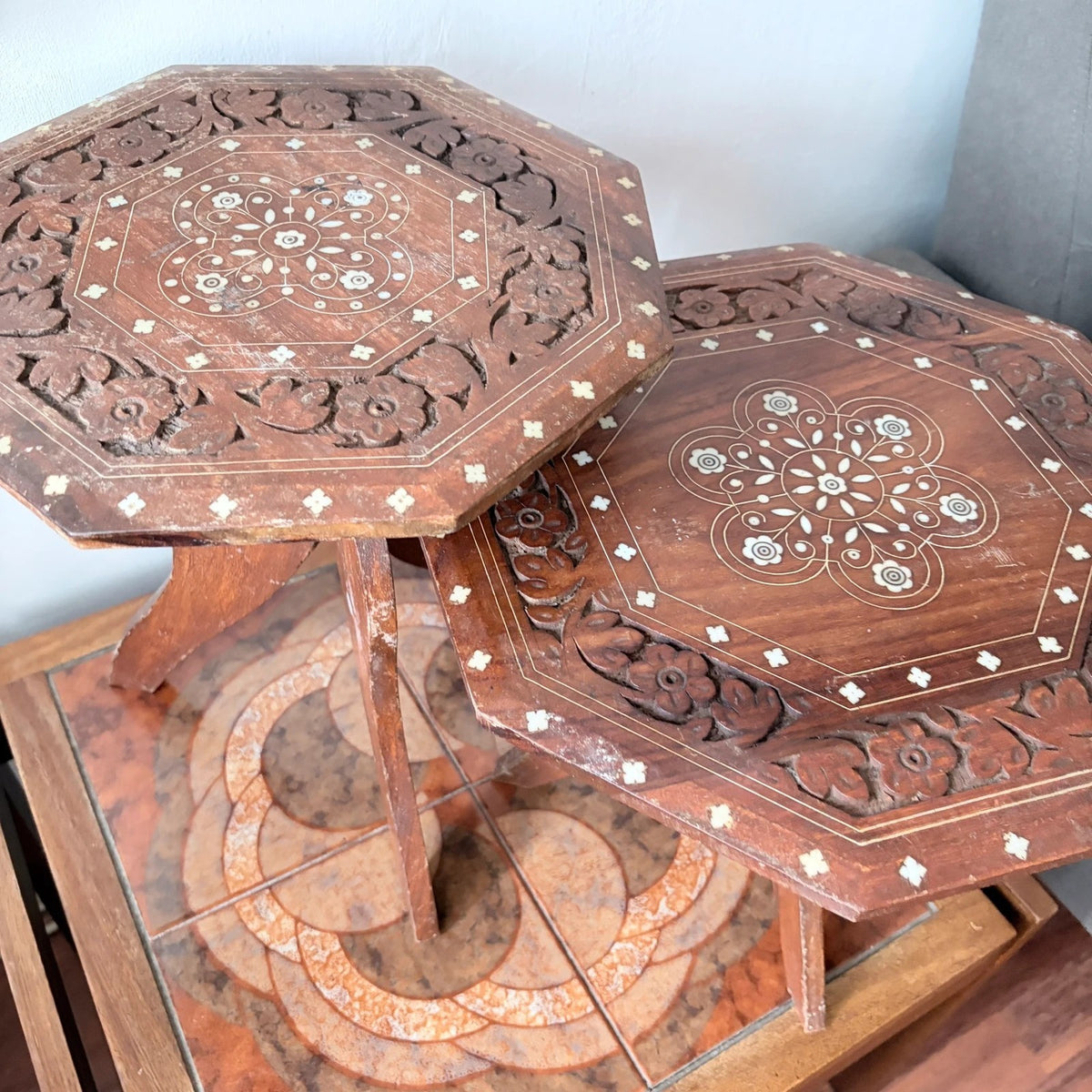 1960s Teak & Mother-of-Pearl Folding Side Tables – Pair – view 7