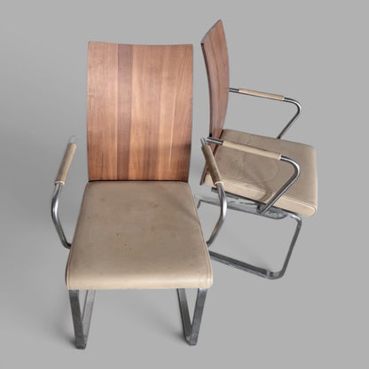 Modernist Bentwood & Chrome Cantilever Dining Armchairs – Pair – view 9