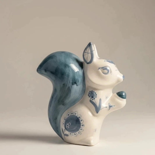 Signed Studio Pottery Squirrel Figurine – Blue Glazed Ceramic – view 1