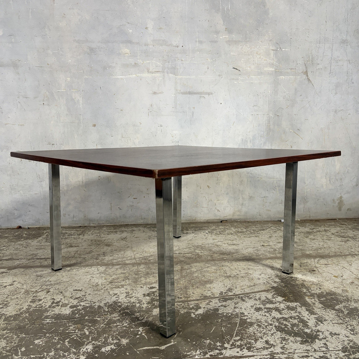 Mid Century Rosewood & Chrome Square Coffee Table – original photograph 3