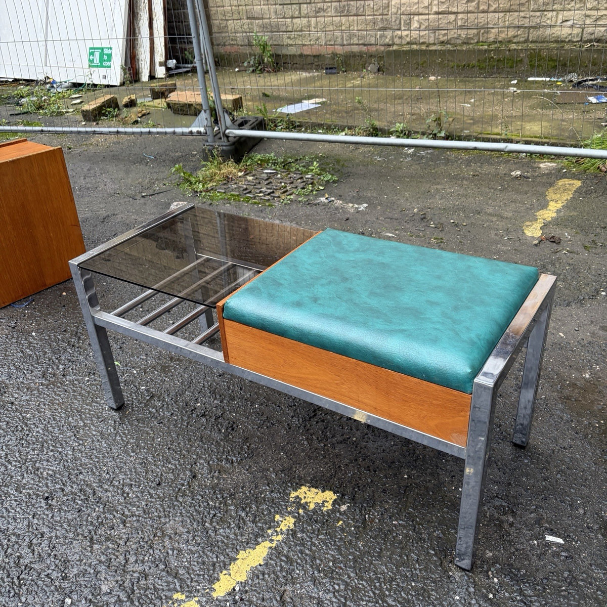 Mid Century Chippy Heath Teak & Chrome Telephone Bench – view 3