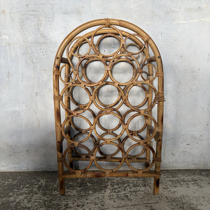 Vintage Bamboo & Rattan Circular Wine Rack | Natural Woven Storage – original photograph 6