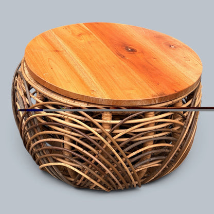 1970s Wicker & Pine Nesting Basket Stools / Side Tables – Pair – view 8