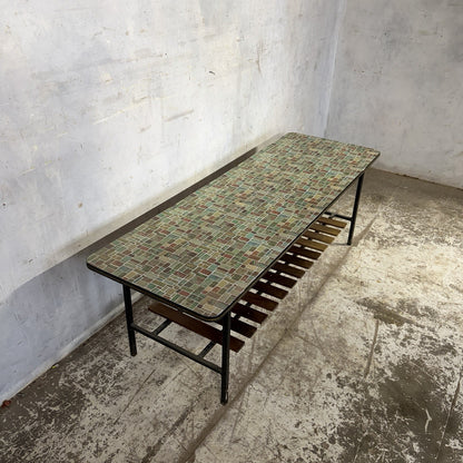 Mid Century Mosaic-Effect Formica Coffee Table with Slatted Shelf – original photograph 7
