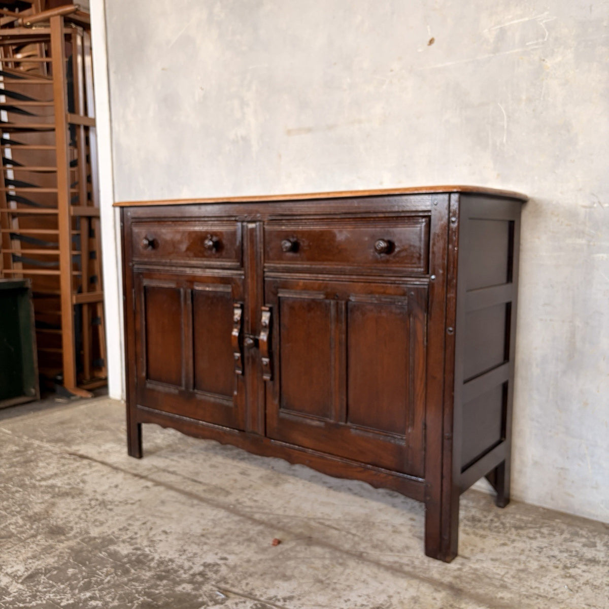 Ercol Old Colonial Elm-Top Sideboard – Two Drawers & Cupboard – view 7