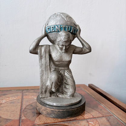 Art Deco Century Atlas Globe Bookend – Cast Metal on Wooden Plinth – view 7