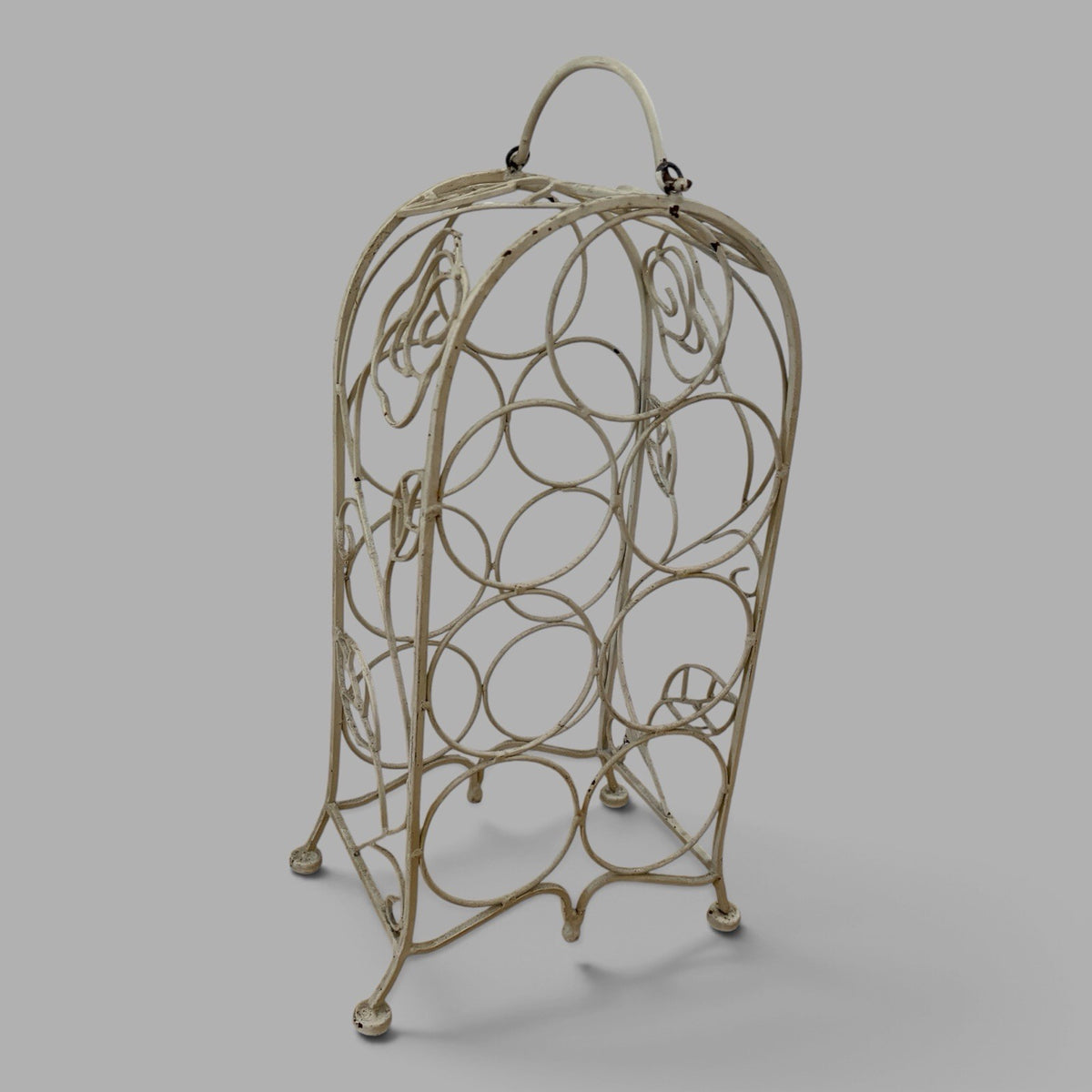 Antique French Wrought Iron Wine Rack – Rose & Vine Bottle Holder – view 7