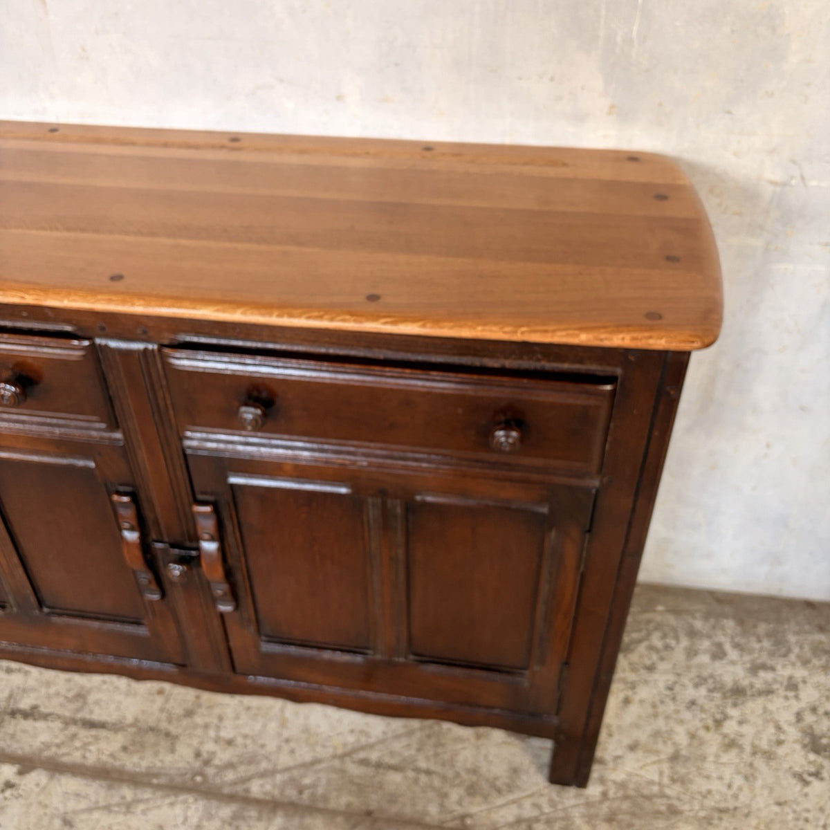 Ercol Old Colonial Elm-Top Sideboard – Two Drawers & Cupboard – view 9