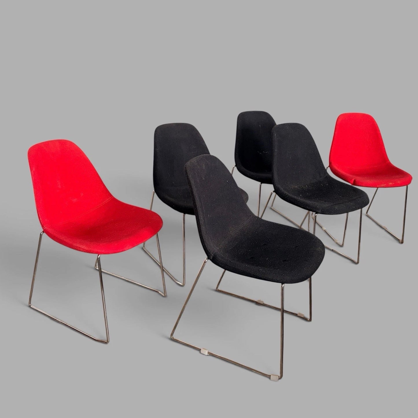 Stackable egg dining chairs – angled view