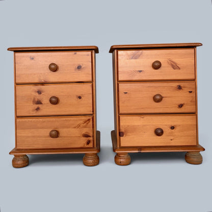 Pair of traditional pine three-drawer bedside cabinets - view 2