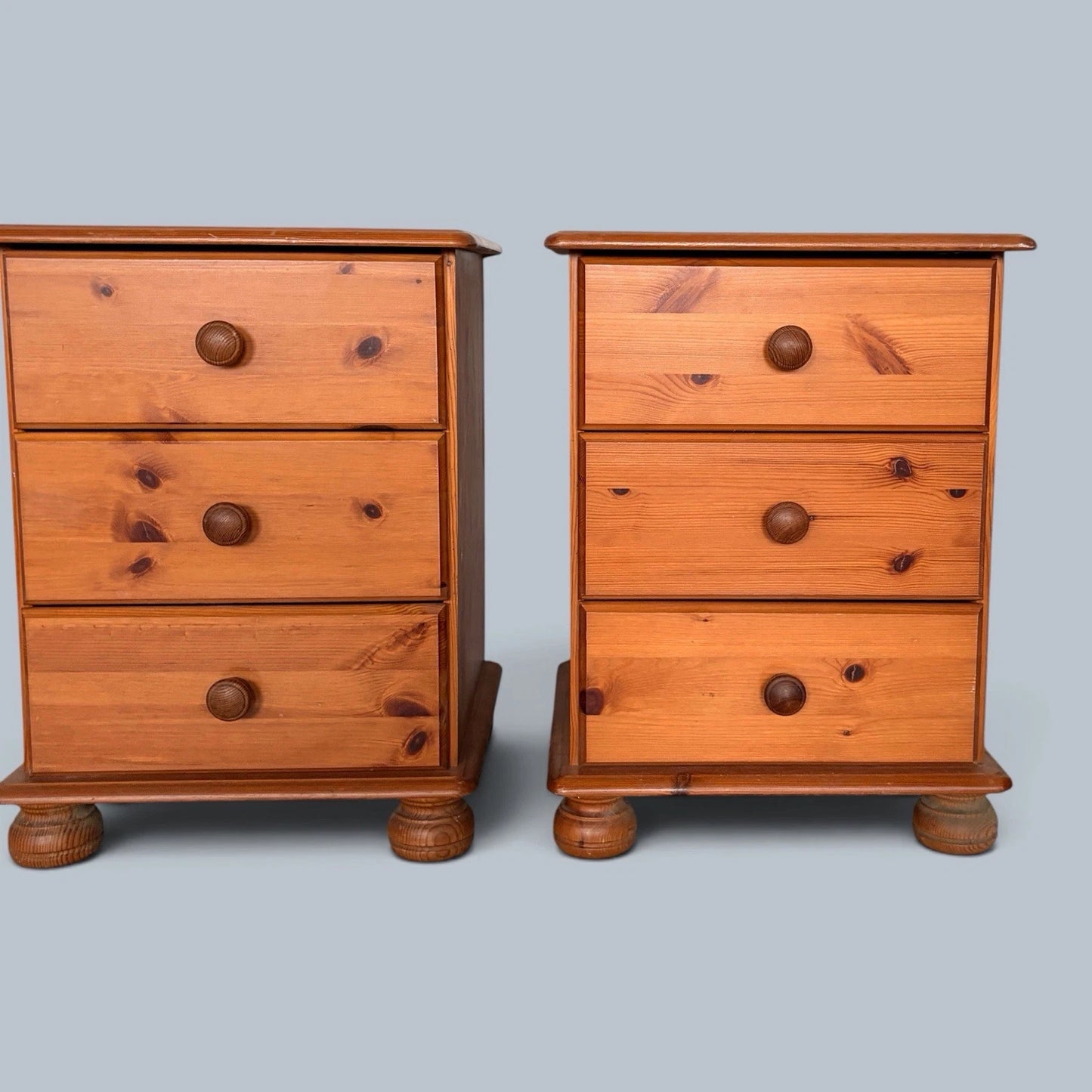Pair of traditional pine three-drawer bedside cabinets - view 4