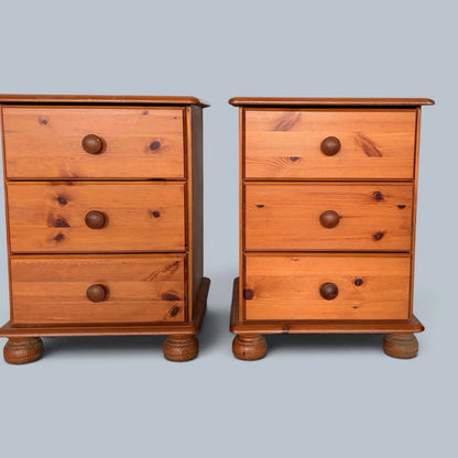 Pair of traditional pine three-drawer bedside cabinets - view 4
