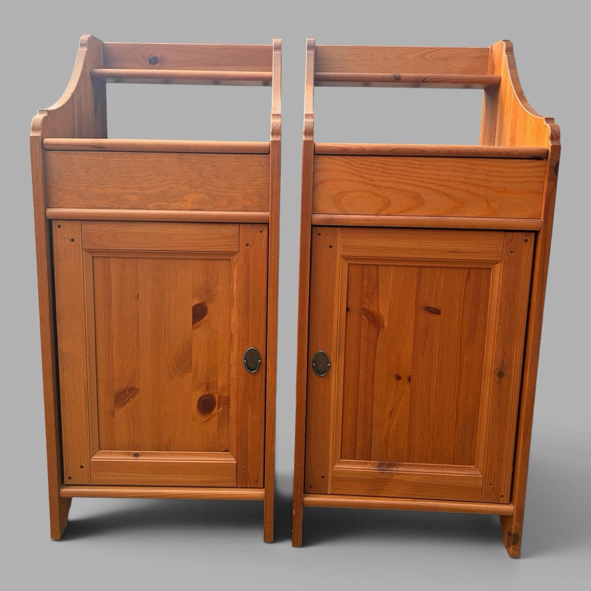 Pair of vintage solid pine bedside cabinets - view 2